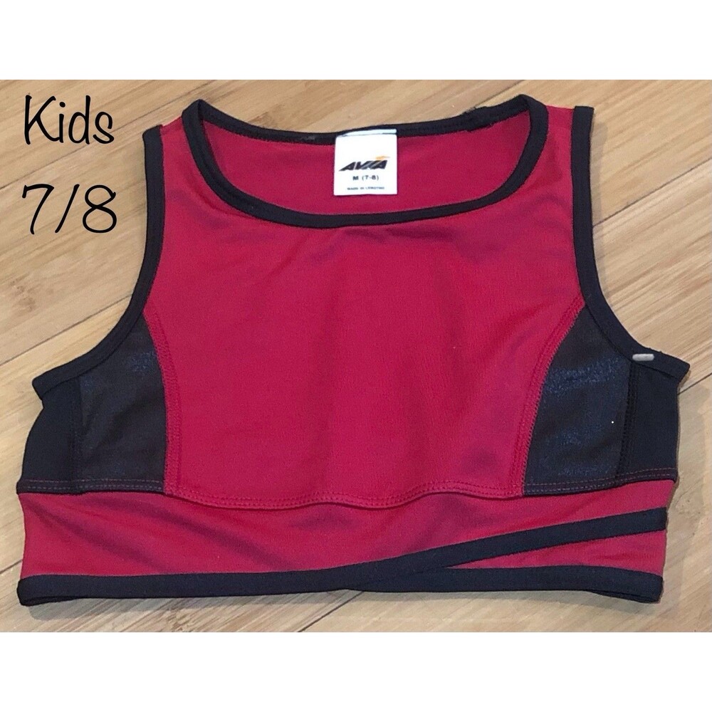 Avia Girls Sports Bra M 7-8 Cranberry Kiss Red Black Mesh Strappy Back
